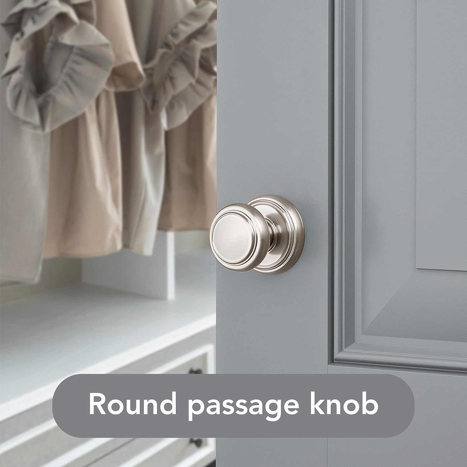 Baldwin Alcott Satin Nickel Interior Passage Door Knob with Microban Protection for Hallway, Closet, Rooms