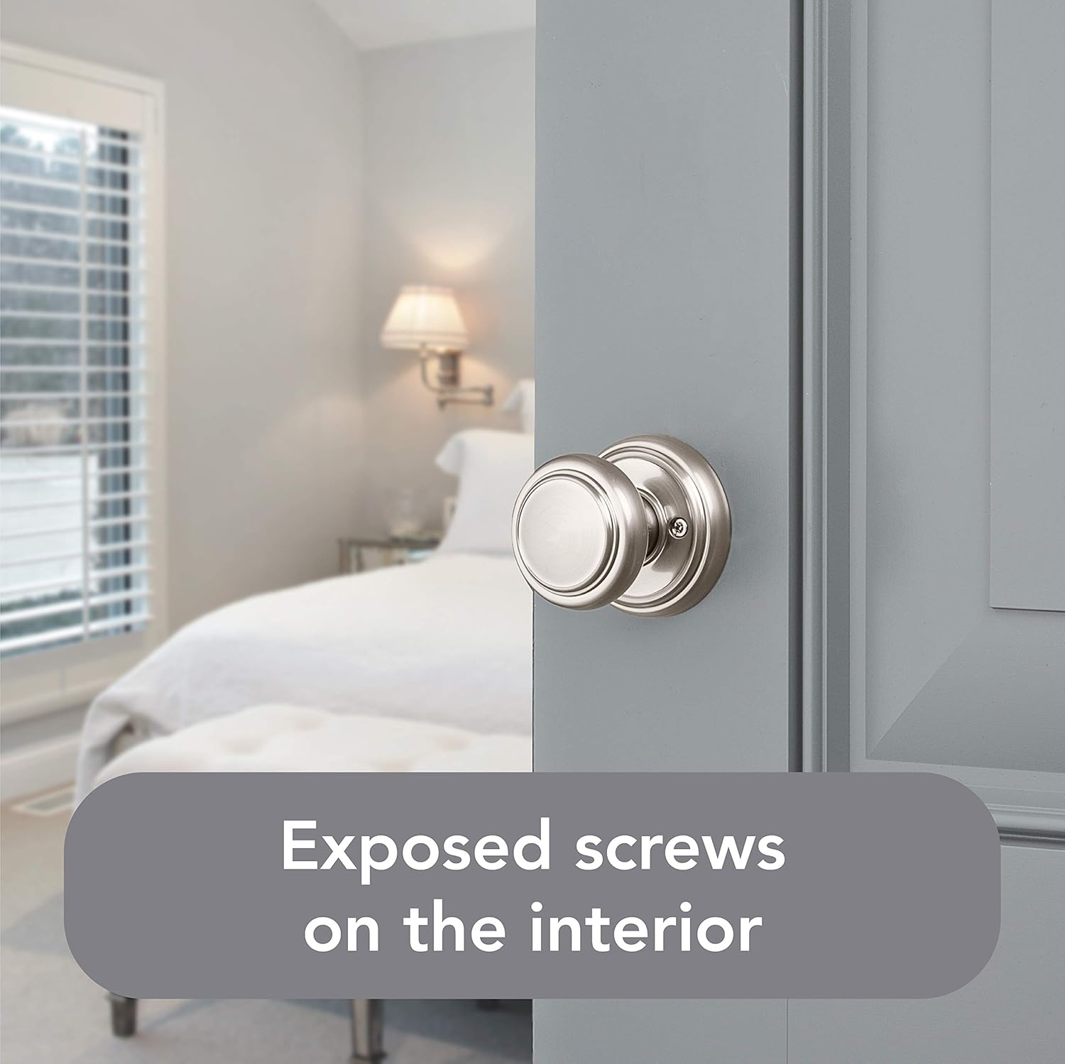 Baldwin Alcott Satin Nickel Interior Passage Door Knob with Microban Protection for Hallway, Closet, Rooms