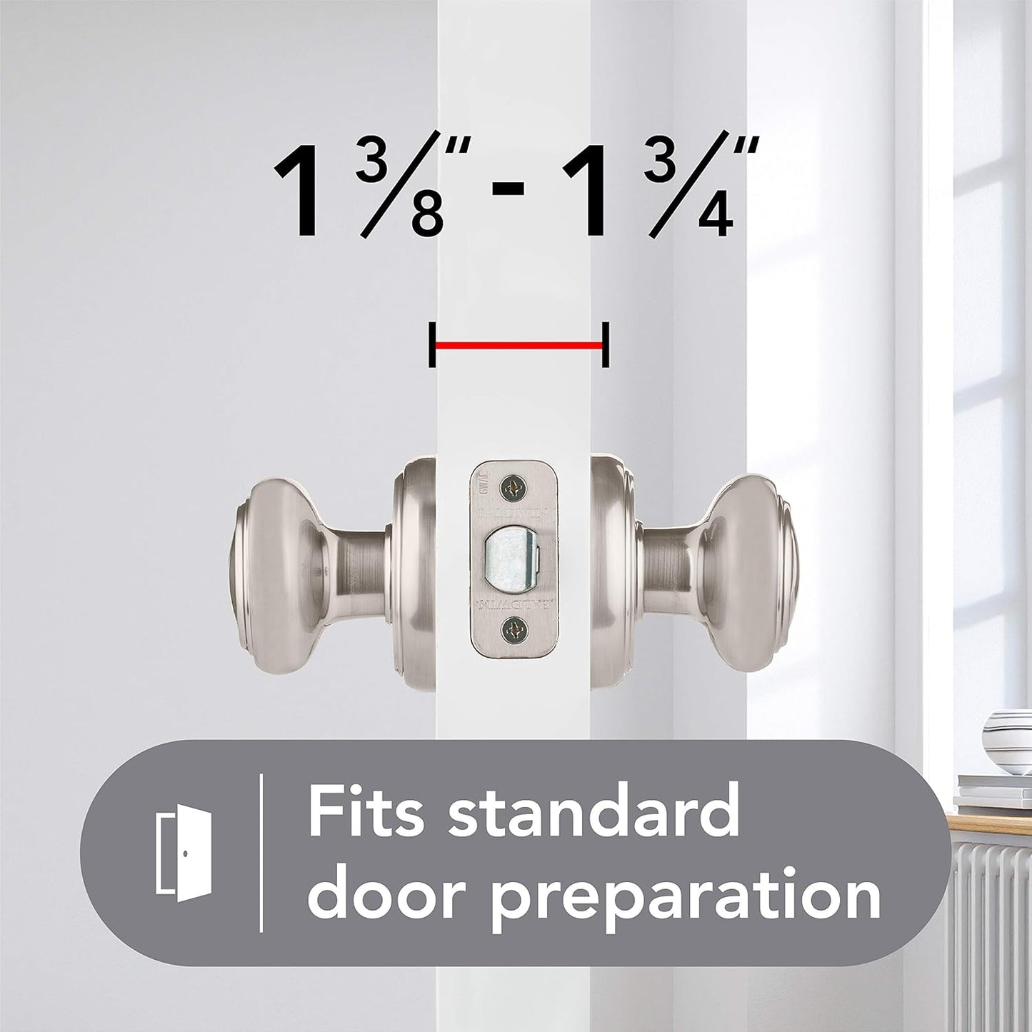 Baldwin Alcott Satin Nickel Interior Passage Door Knob with Microban Protection for Hallway, Closet, Rooms