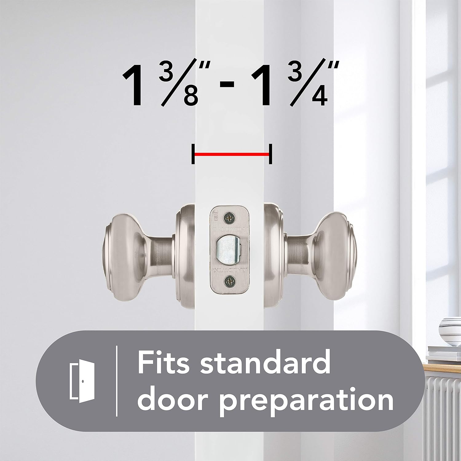 Baldwin Alcott Satin Nickel Interior Passage Door Knob with Microban Protection for Hallway, Closet, Rooms