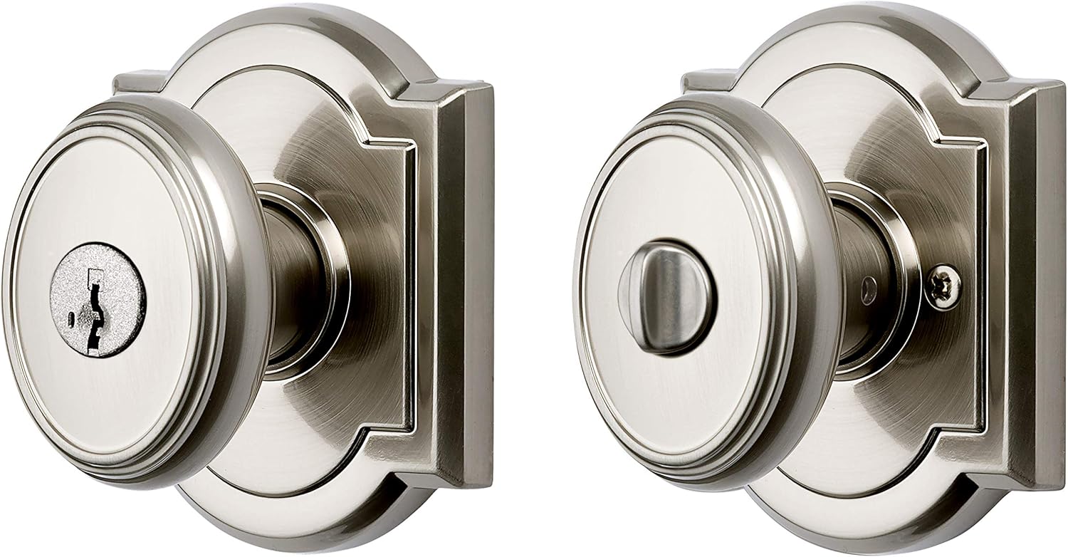 Baldwin Carnaby Entry Door Knob Handle with SmartKey Re-key Technology & Microban Protection - Satin Nickel