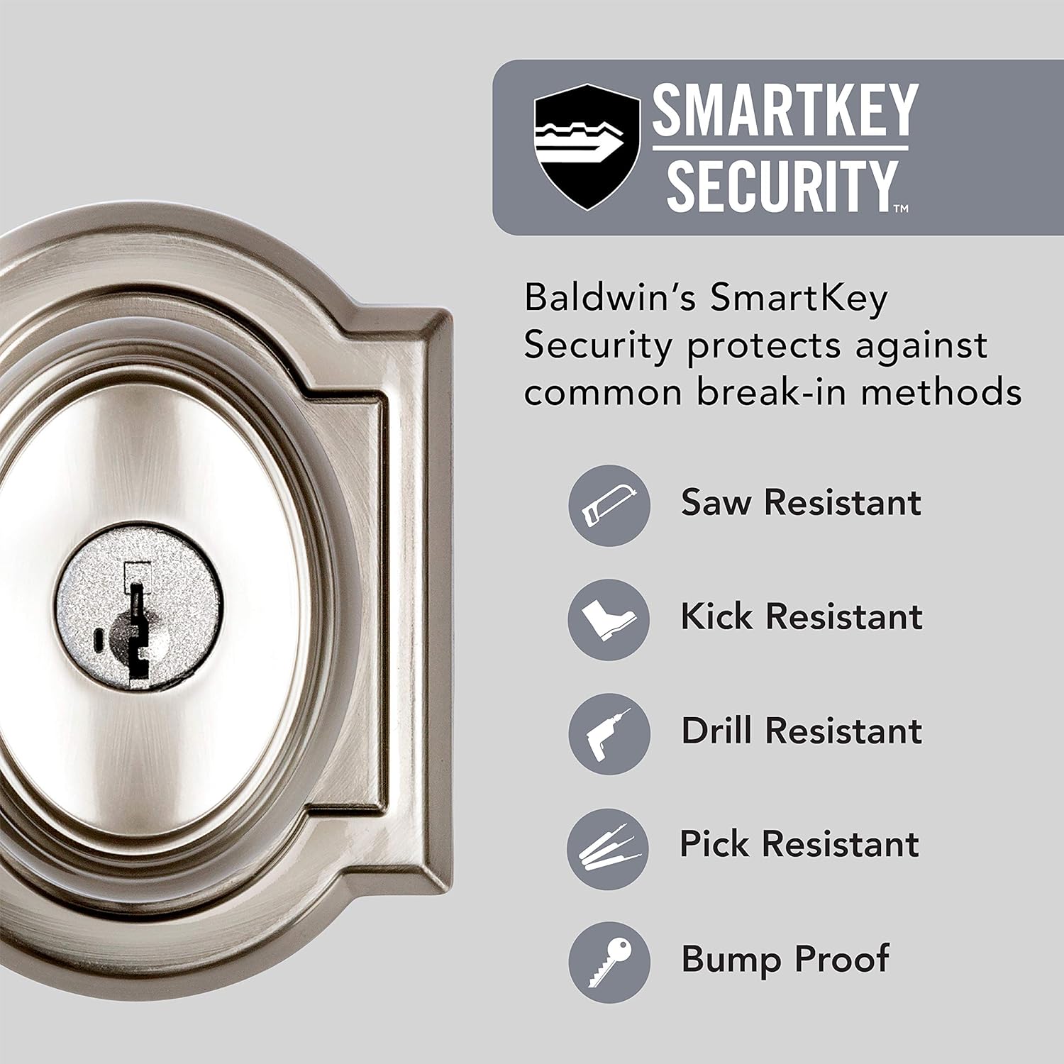 Baldwin Carnaby Entry Door Knob Handle with SmartKey Re-key Technology & Microban Protection - Satin Nickel