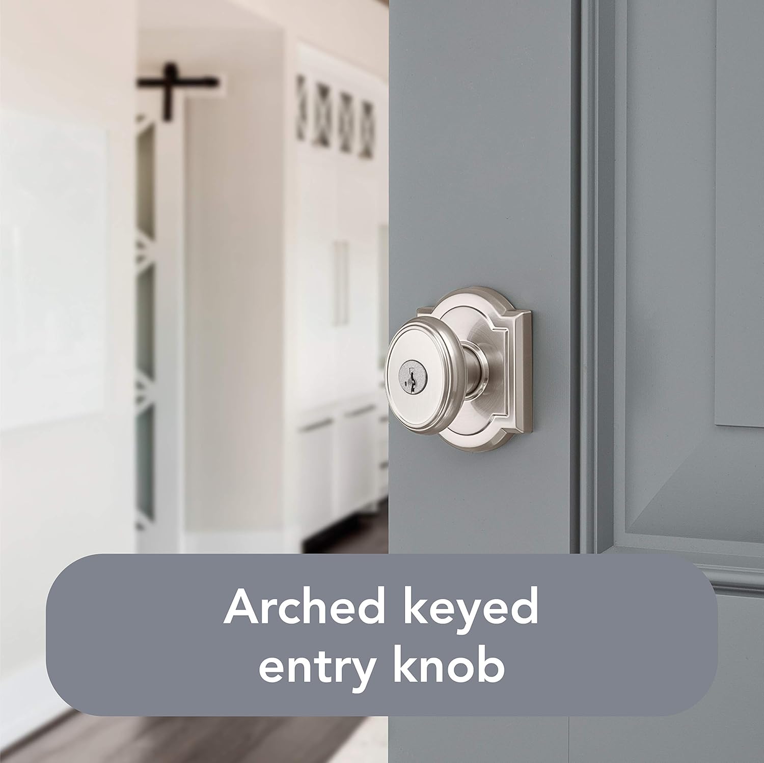 Baldwin Carnaby Entry Door Knob Handle with SmartKey Re-key Technology & Microban Protection - Satin Nickel