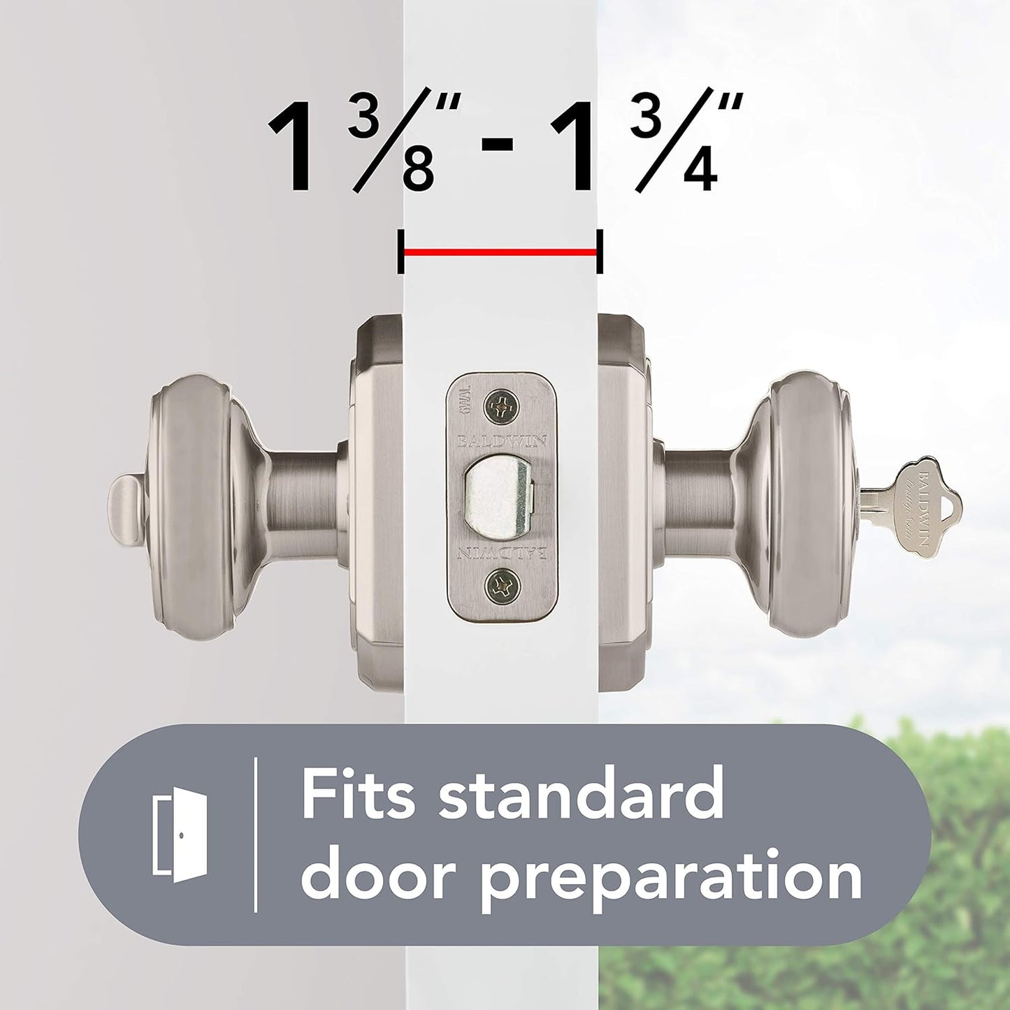 Baldwin Carnaby Entry Door Knob Handle with SmartKey Re-key Technology & Microban Protection - Satin Nickel