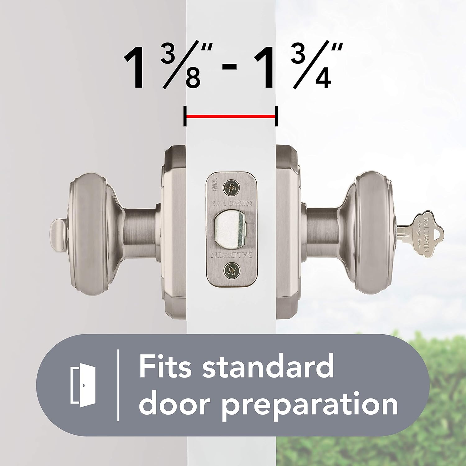 Baldwin Carnaby Entry Door Knob Handle with SmartKey Re-key Technology & Microban Protection - Satin Nickel