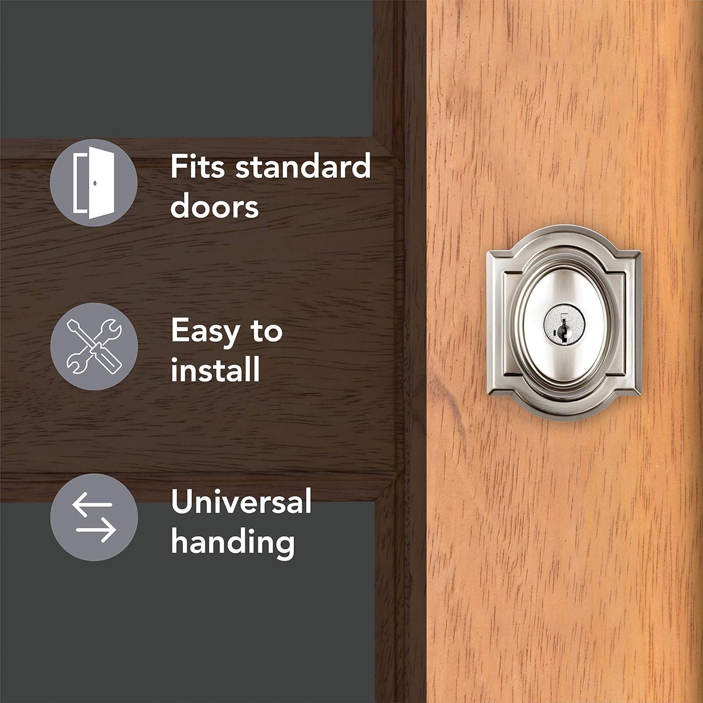 Baldwin Carnaby Entry Door Knob Handle with SmartKey Re-key Technology & Microban Protection - Satin Nickel