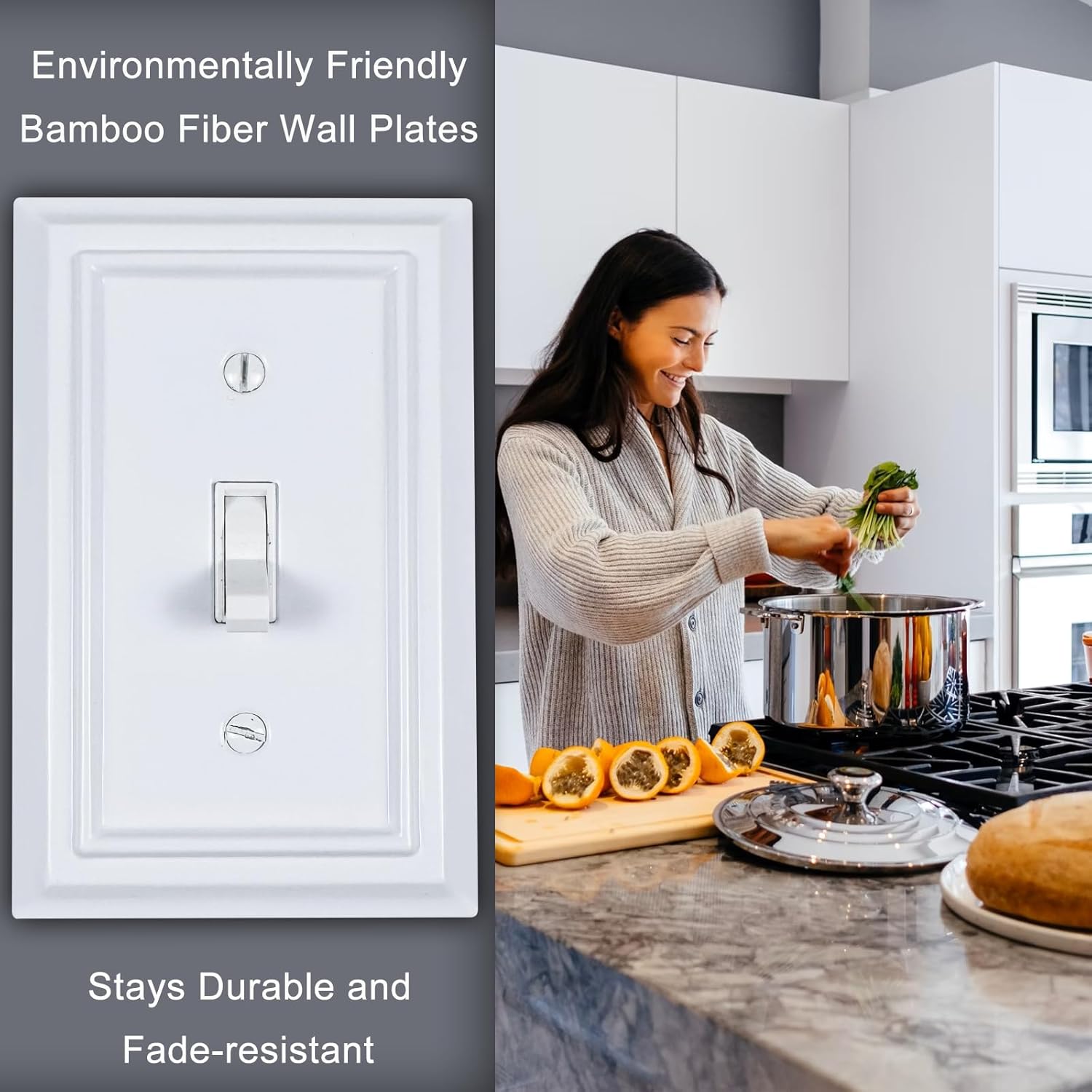 Bamboo Fiber Light Switch Covers - Natural Material Outlet Plates (1 Gang Toggle 4 Pack)