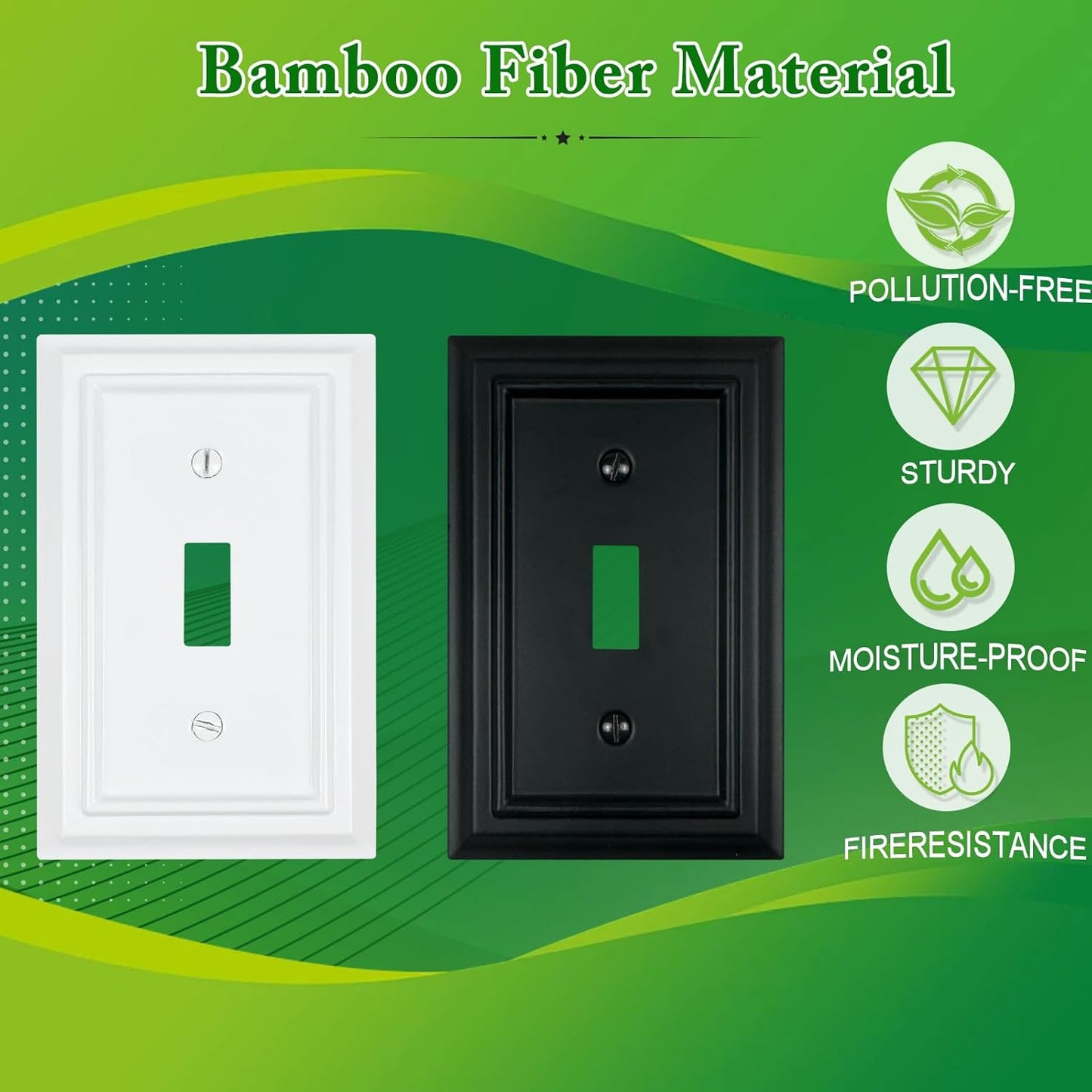Bamboo Fiber Light Switch Covers - Natural Material Outlet Plates (1 Gang Toggle 4 Pack)
