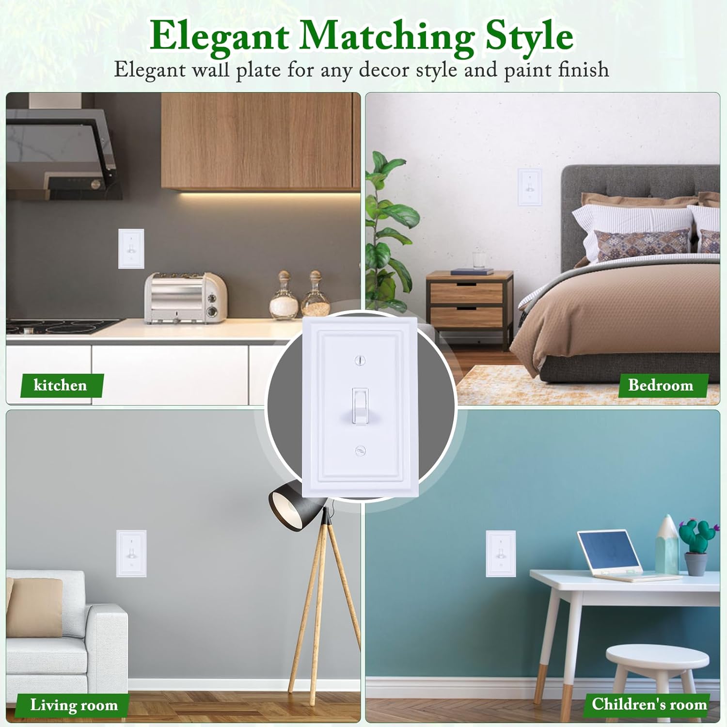 Bamboo Fiber Light Switch Covers - Natural Material Outlet Plates (1 Gang Toggle 4 Pack)