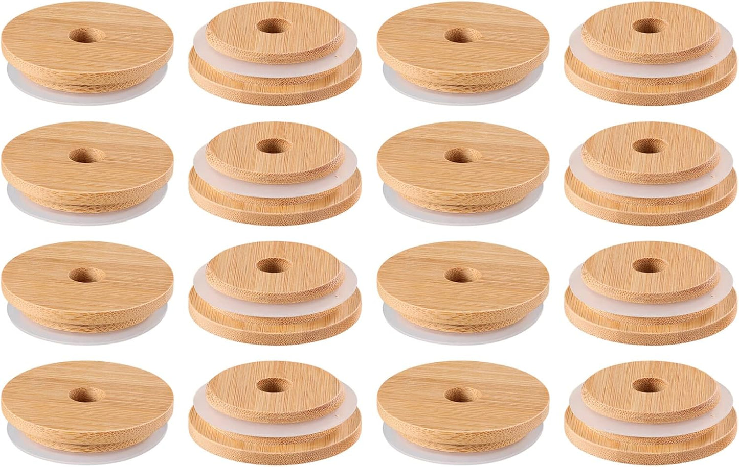 Bamboo Lid Sealing Covers for Glass Jars and Bottles - Set of 2 or 8 Pieces
