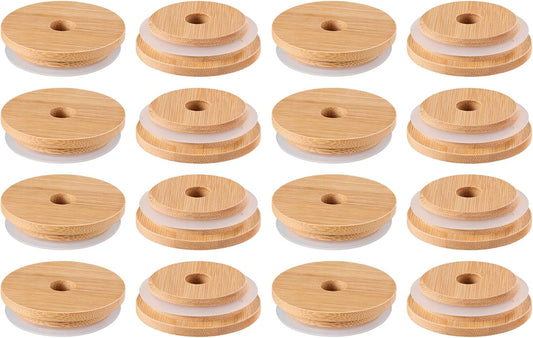 Bamboo Lid Sealing Covers for Glass Jars and Bottles - Set of 2 or 8 Pieces