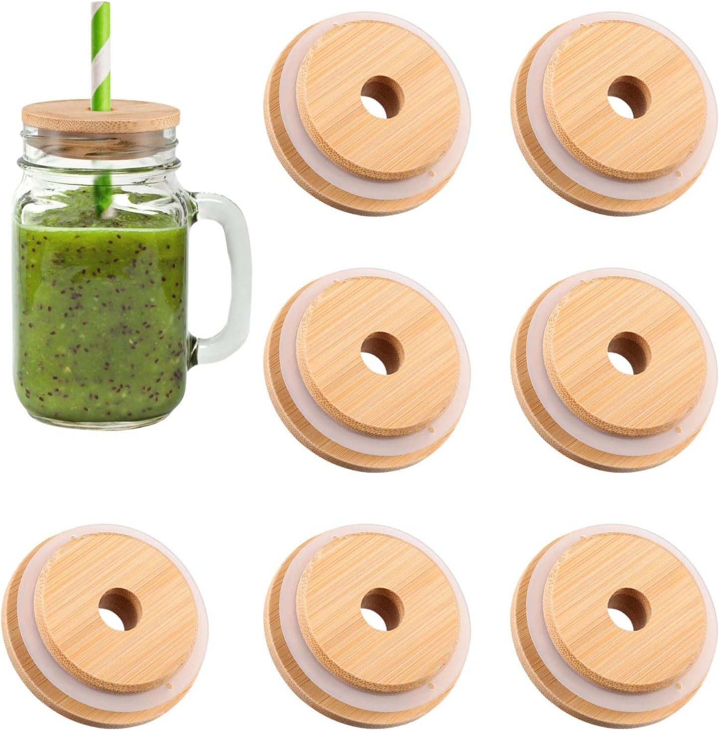 Bamboo Lid Sealing Covers for Glass Jars and Bottles - Set of 2 or 8 Pieces