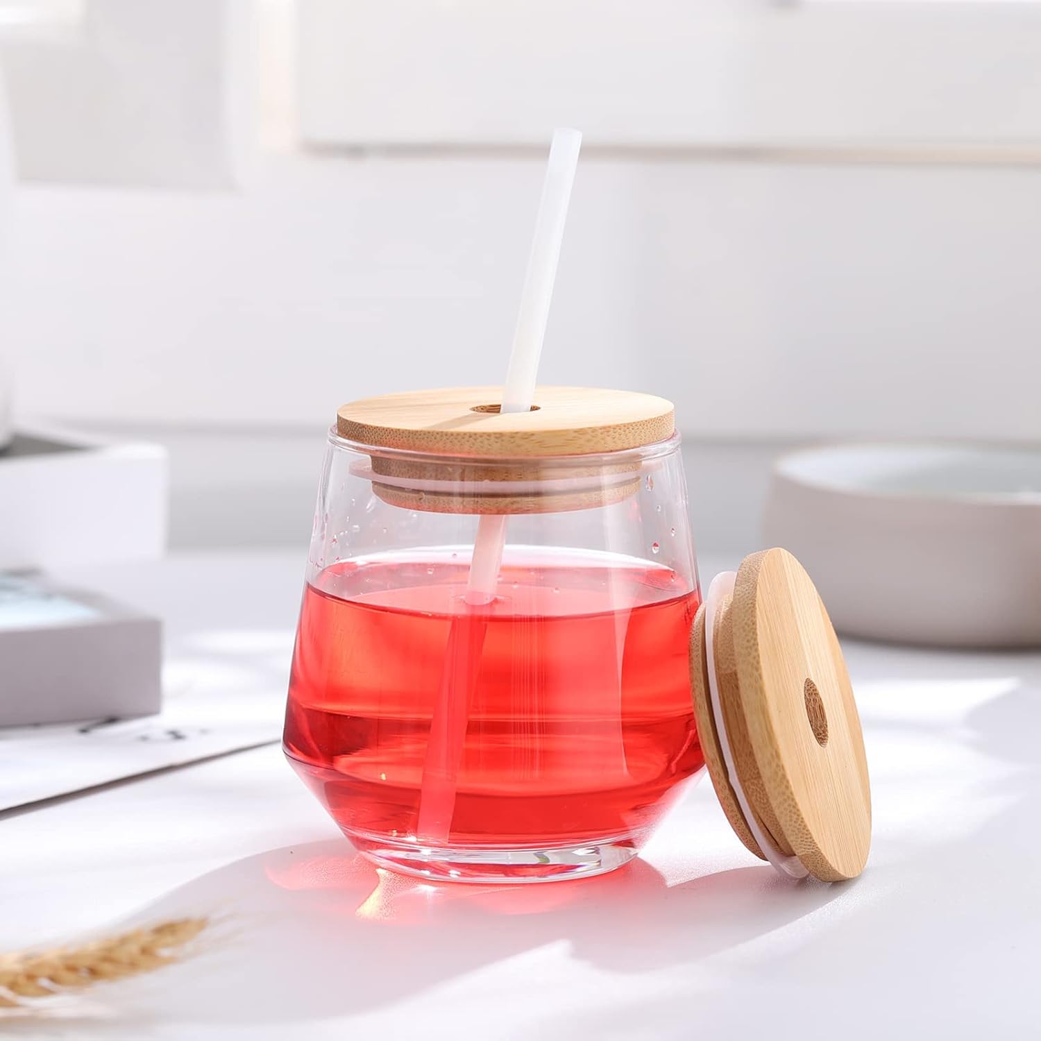 Bamboo Lid Sealing Covers for Glass Jars and Bottles - Set of 2 or 8 Pieces