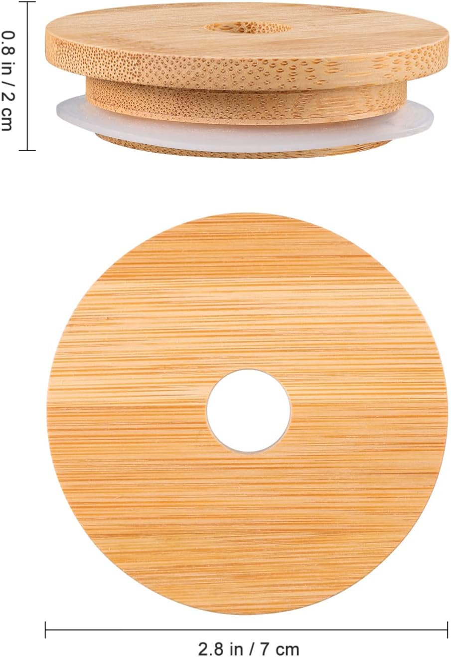 Bamboo Lid Sealing Covers for Glass Jars and Bottles - Set of 2 or 8 Pieces