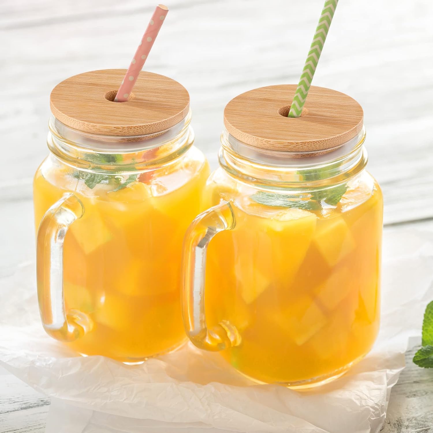 Bamboo Lid Sealing Covers for Glass Jars and Bottles - Set of 2 or 8 Pieces