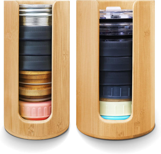 Bamboo Mason Jar Lid Organizer Set - 2 Pieces for Wide and Regular Mouth Lids