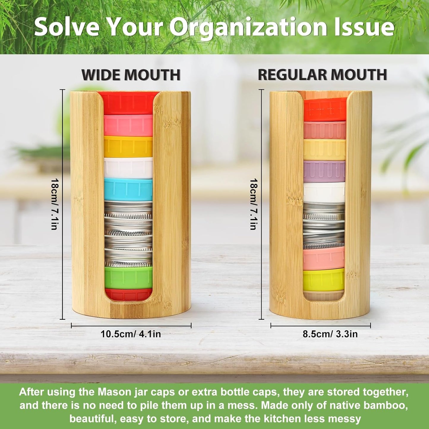 Bamboo Mason Jar Lid Organizer Set - 2 Pieces for Wide and Regular Mouth Lids