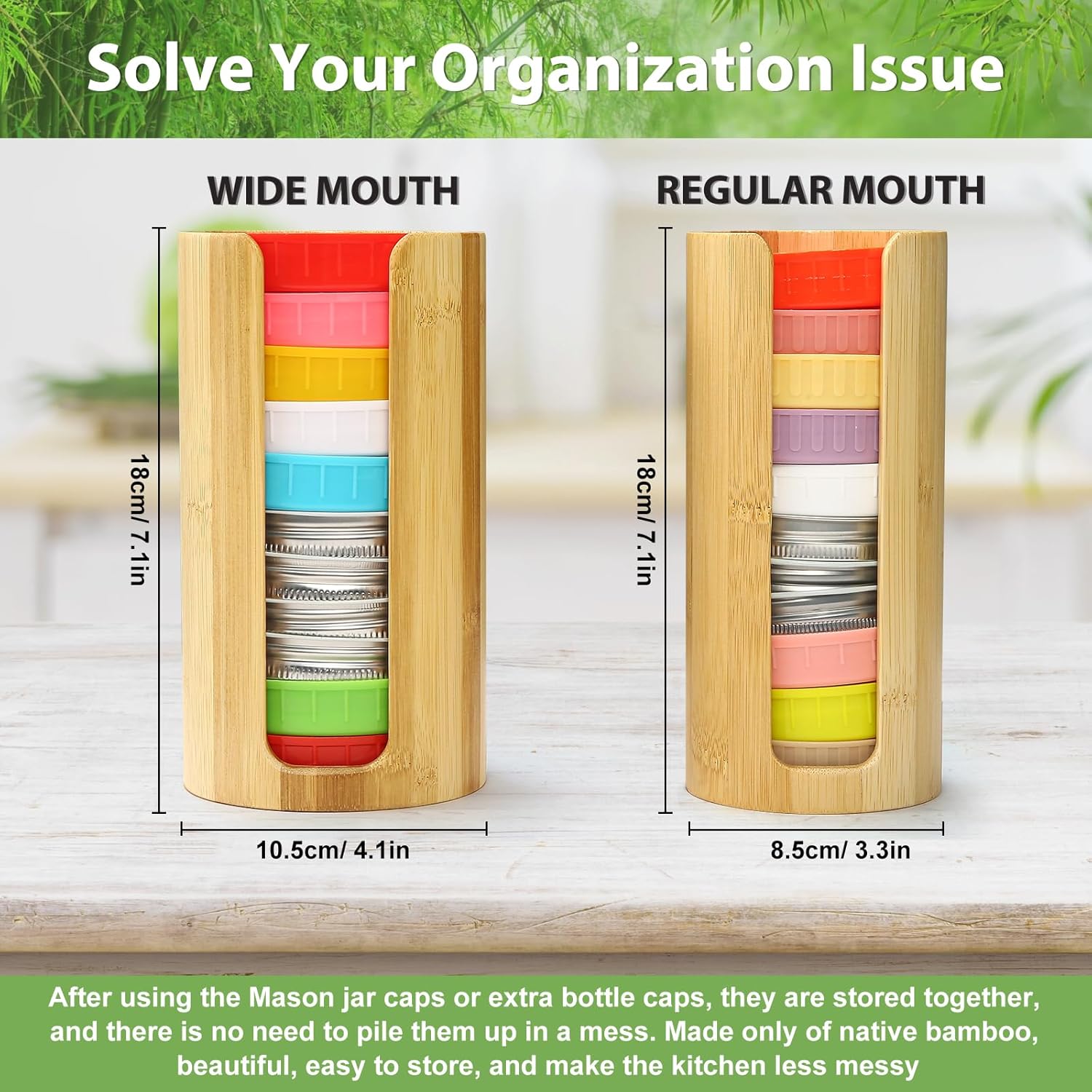 Bamboo Mason Jar Lid Organizer Set - 2 Pieces for Wide and Regular Mouth Lids
