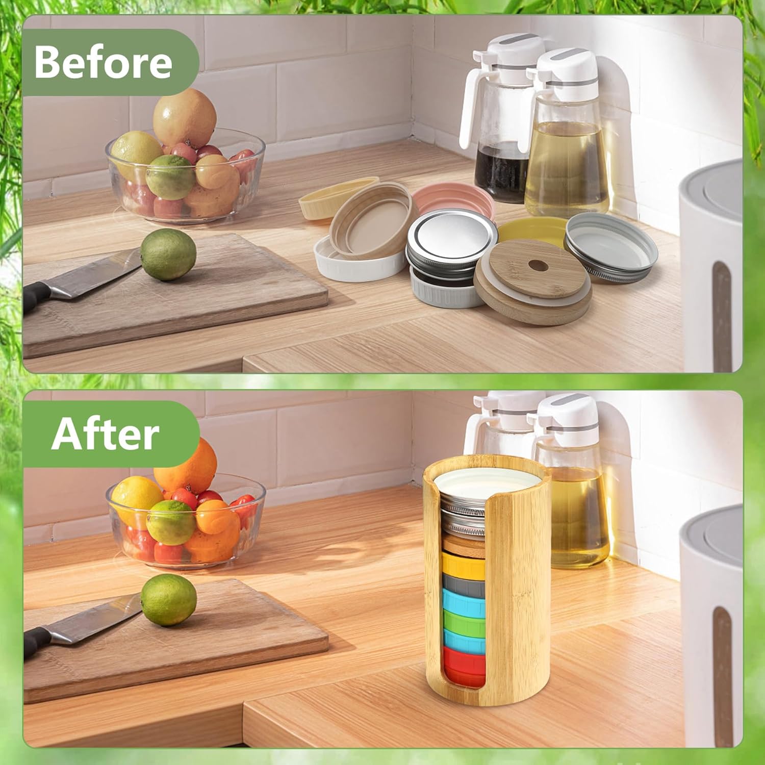 Bamboo Mason Jar Lid Organizer Set - 2 Pieces for Wide and Regular Mouth Lids