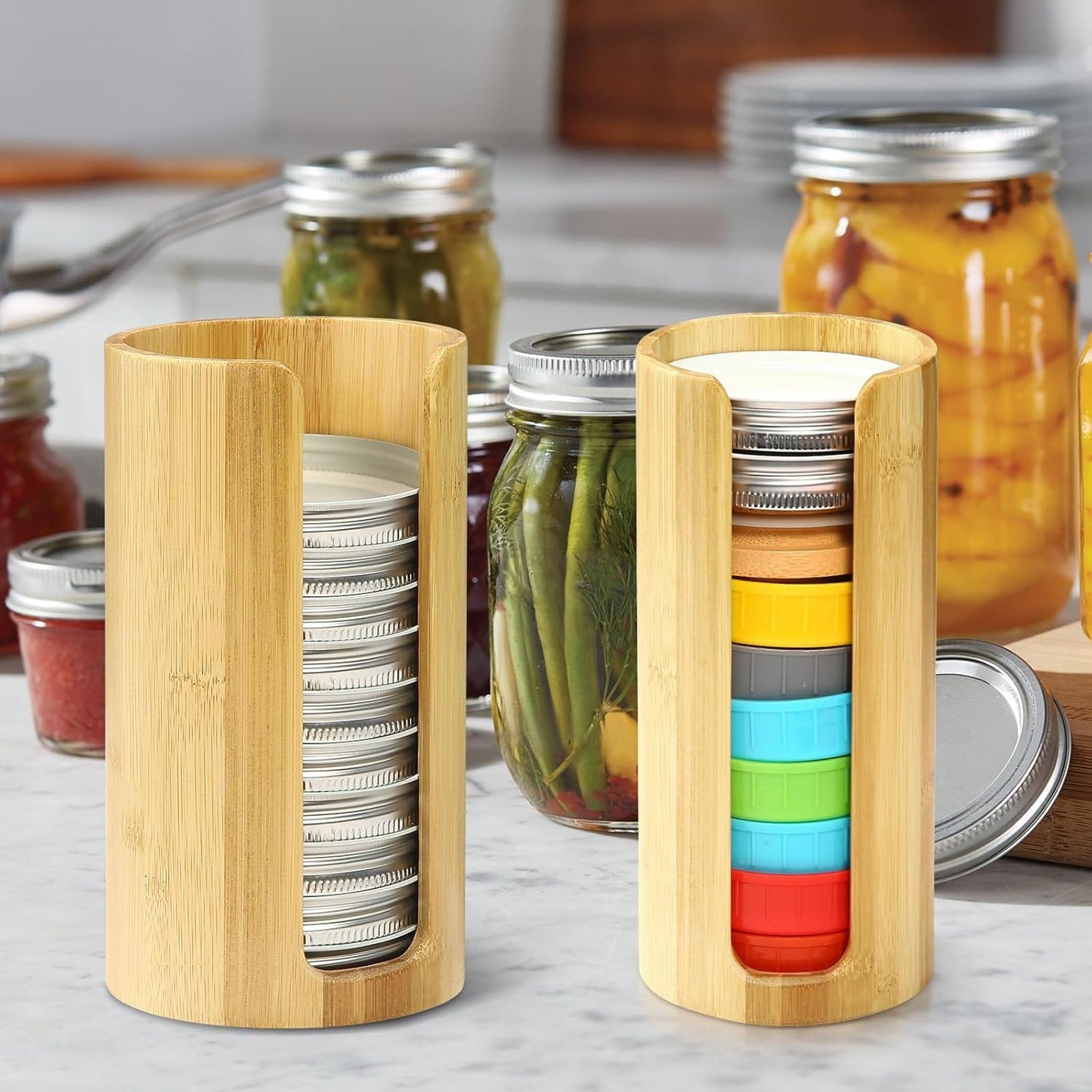 Bamboo Mason Jar Lid Organizer Set - 2 Pieces for Wide and Regular Mouth Lids