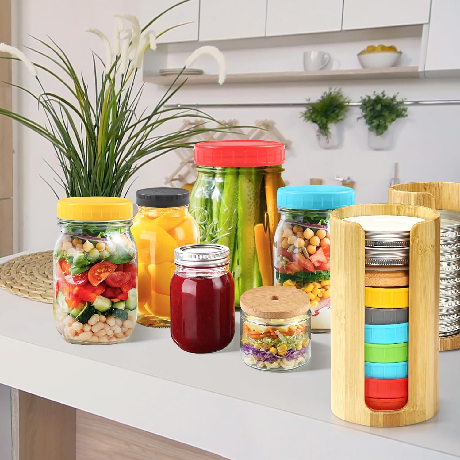 Bamboo Mason Jar Lid Organizer Set - 2 Pieces for Wide and Regular Mouth Lids