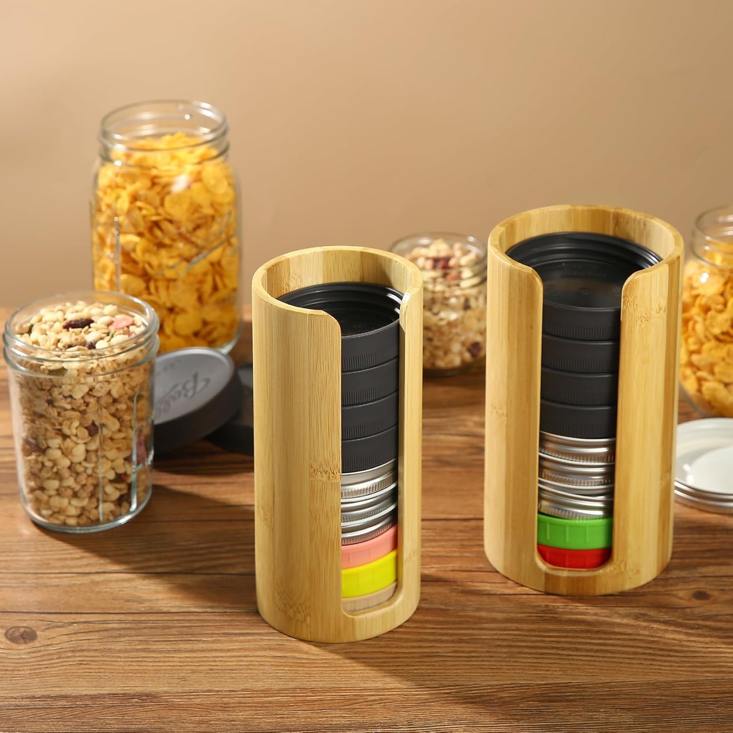 Bamboo Mason Jar Lid Organizer Set - 2 Pieces for Wide and Regular Mouth Lids