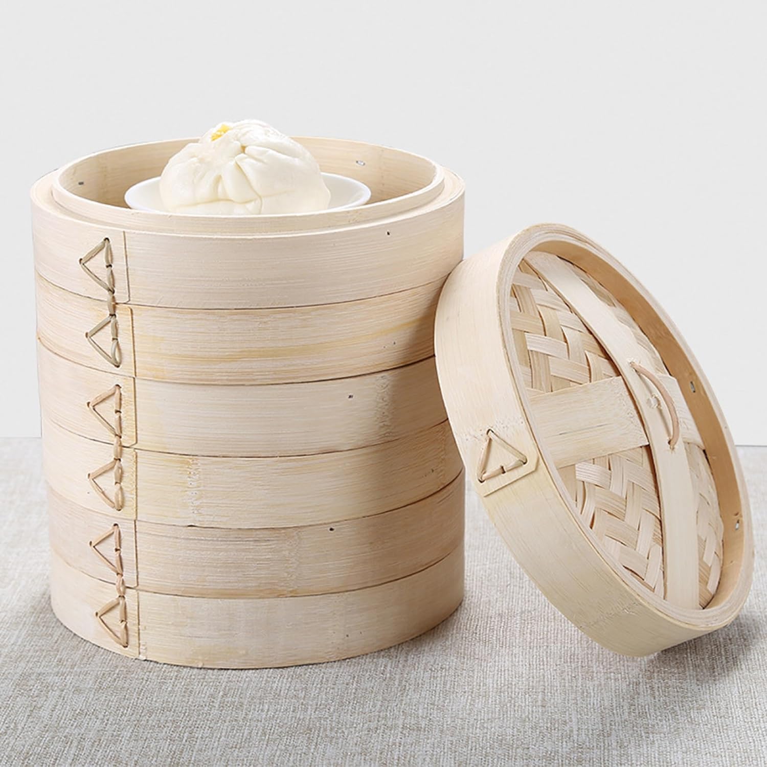Bamboo Steamer Set - Round Bamboo Steamer with Lid for Kitchen Use