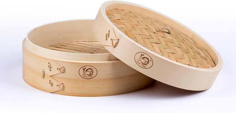 Bamboo Steamer Set with 1 Tier, 1 Lid - Chinese Traditional Kitchen Tool for Food Cooking - 8" Mini Steamer Basket