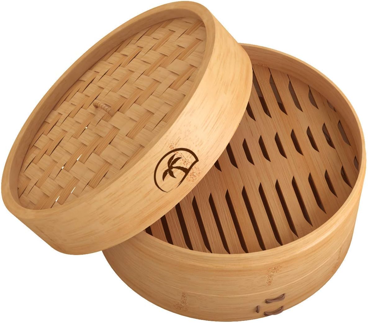 Bamboo Steamer Set with 2 Tiers, 8-inch Basket, Lid, Dumpling Steamer, Chopsticks, Perforated Liners - Easy to Clean for Cooking Rice/Vegetables