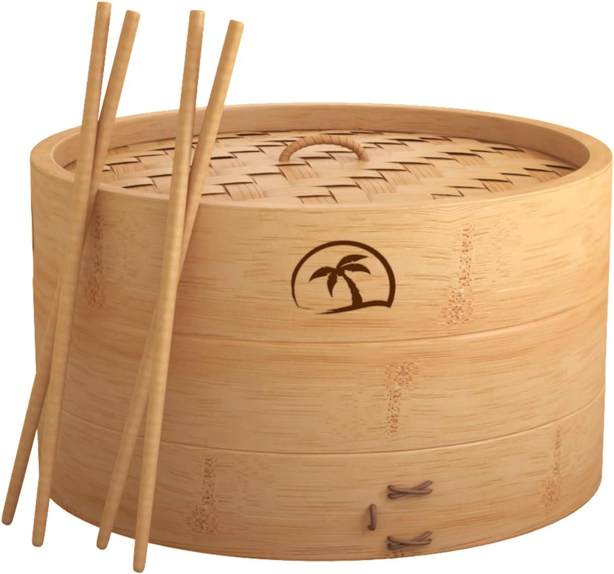 Bamboo Steamer Set with 2 Tiers, 8-inch Basket, Lid, Dumpling Steamer, Chopsticks, Perforated Liners - Easy to Clean for Cooking Rice/Vegetables