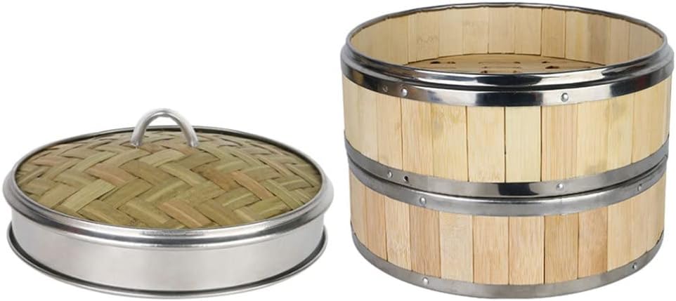 Bamboo Vegetable Steamer Pot Set with Lidded Basket for Kitchen Cooking