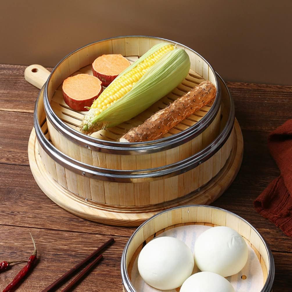 Bamboo Vegetable Steamer Pot Set with Lidded Basket for Kitchen Cooking