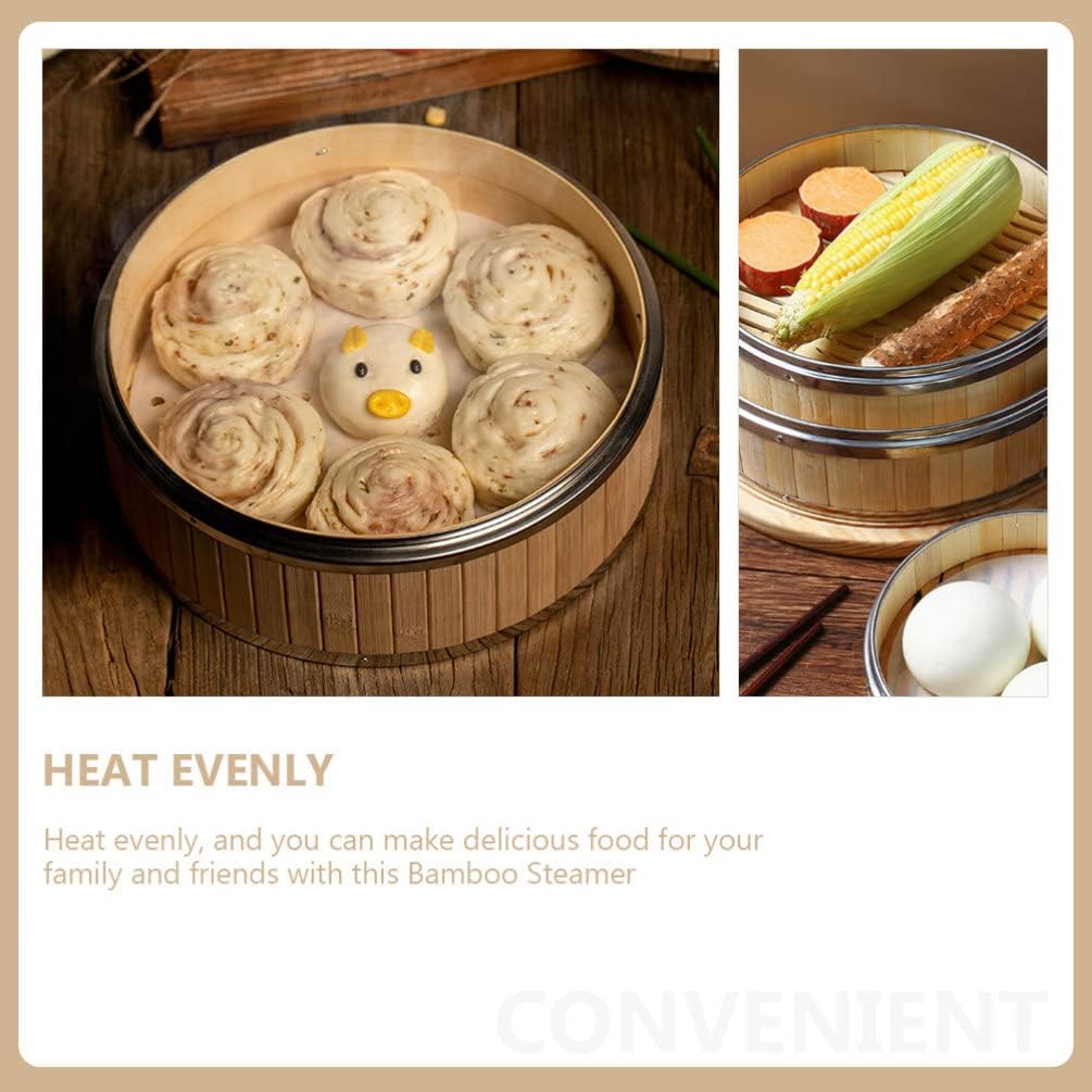 Bamboo Vegetable Steamer Pot Set with Lidded Basket for Kitchen Cooking