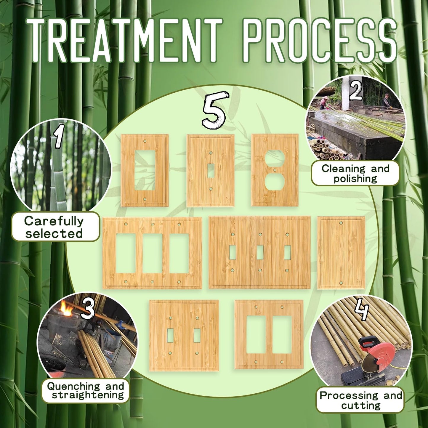 Bamboo Wood Triple Toggle Light Switch Plate Cover Set - 2PC 4.8" X 6.8" Decorative Raw Wooden Wall Plate - Quality Alckerou Switch Plate Covers