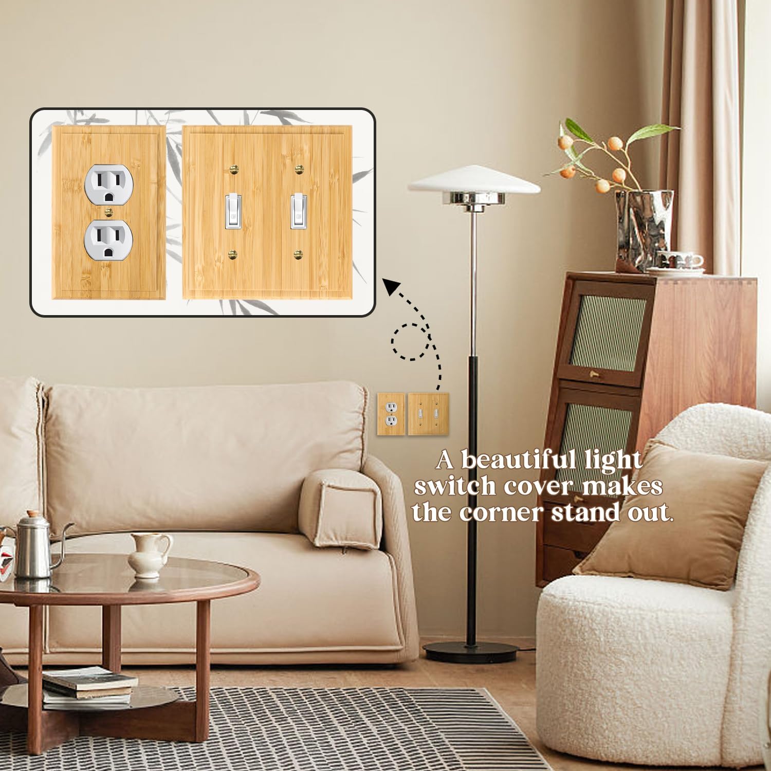 Bamboo Wood Triple Toggle Light Switch Plate Cover Set - 2PC 4.8" X 6.8" Decorative Raw Wooden Wall Plate - Quality Alckerou Switch Plate Covers