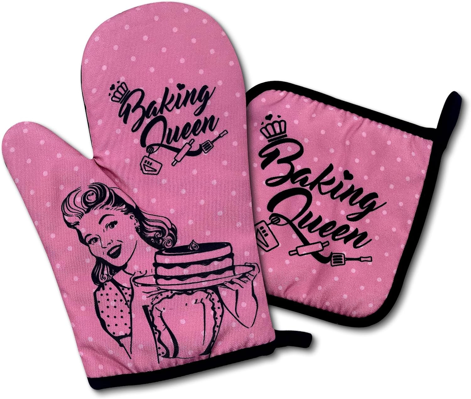 Barbie Pink Baking Queen Oven Mitts and Potholders Set - Silicone Non-Slip Insulation, Female Chef Assistant Gift