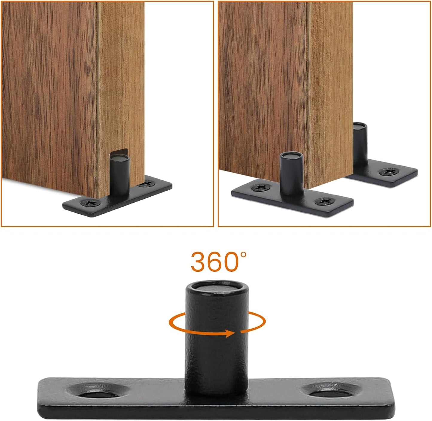 Barn Door Floor Guide Set of 2, T Shape Sliding Door Roller Guides, Matte Black Bottom Mount Floor Guide for Barn Doors