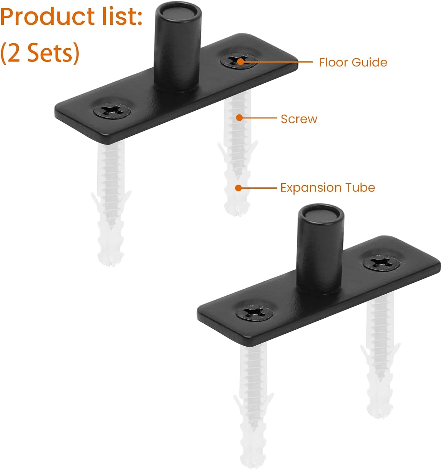 Barn Door Floor Guide Set of 2, T Shape Sliding Door Roller Guides, Matte Black Bottom Mount Floor Guide for Barn Doors