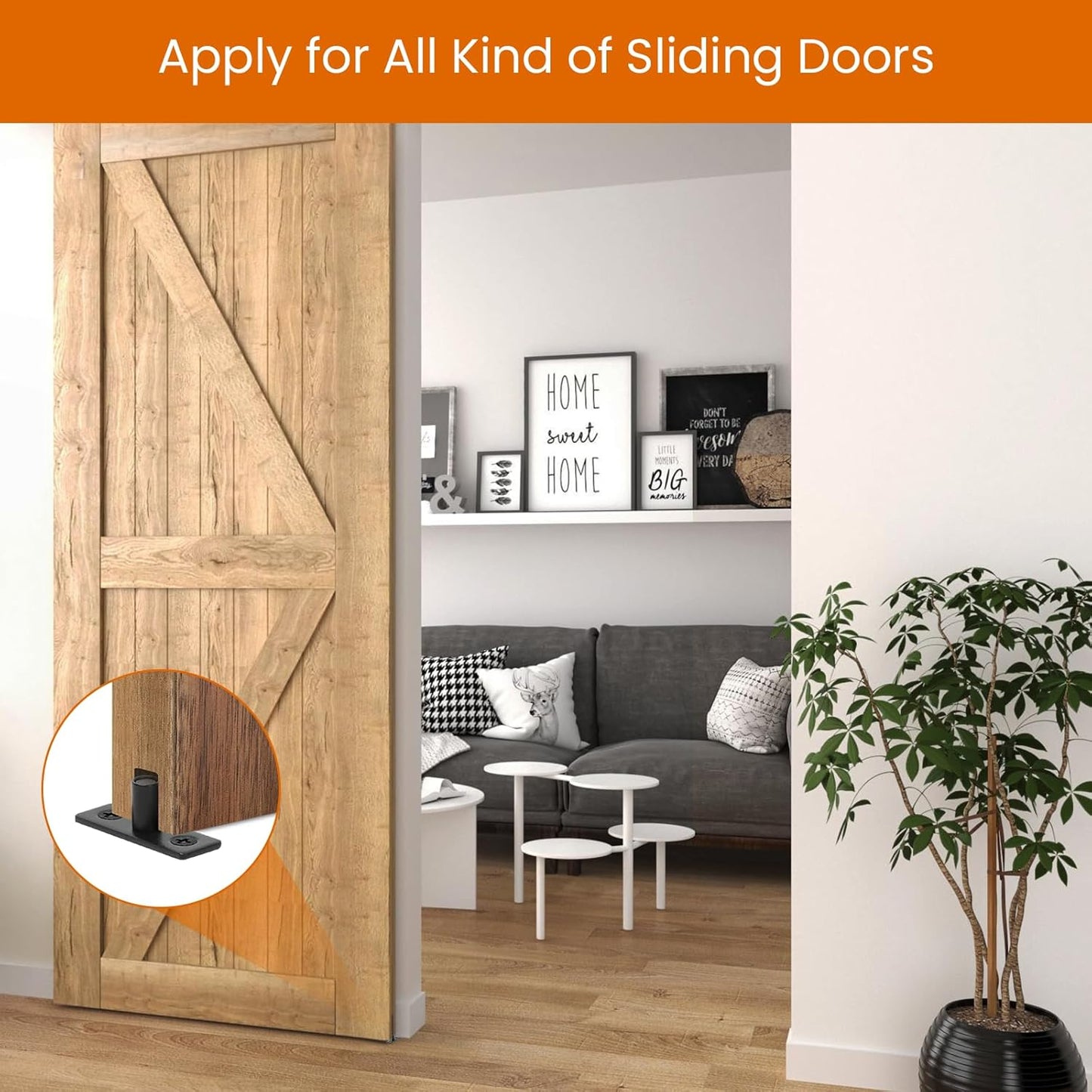 Barn Door Floor Guide Set of 2, T Shape Sliding Door Roller Guides, Matte Black Bottom Mount Floor Guide for Barn Doors