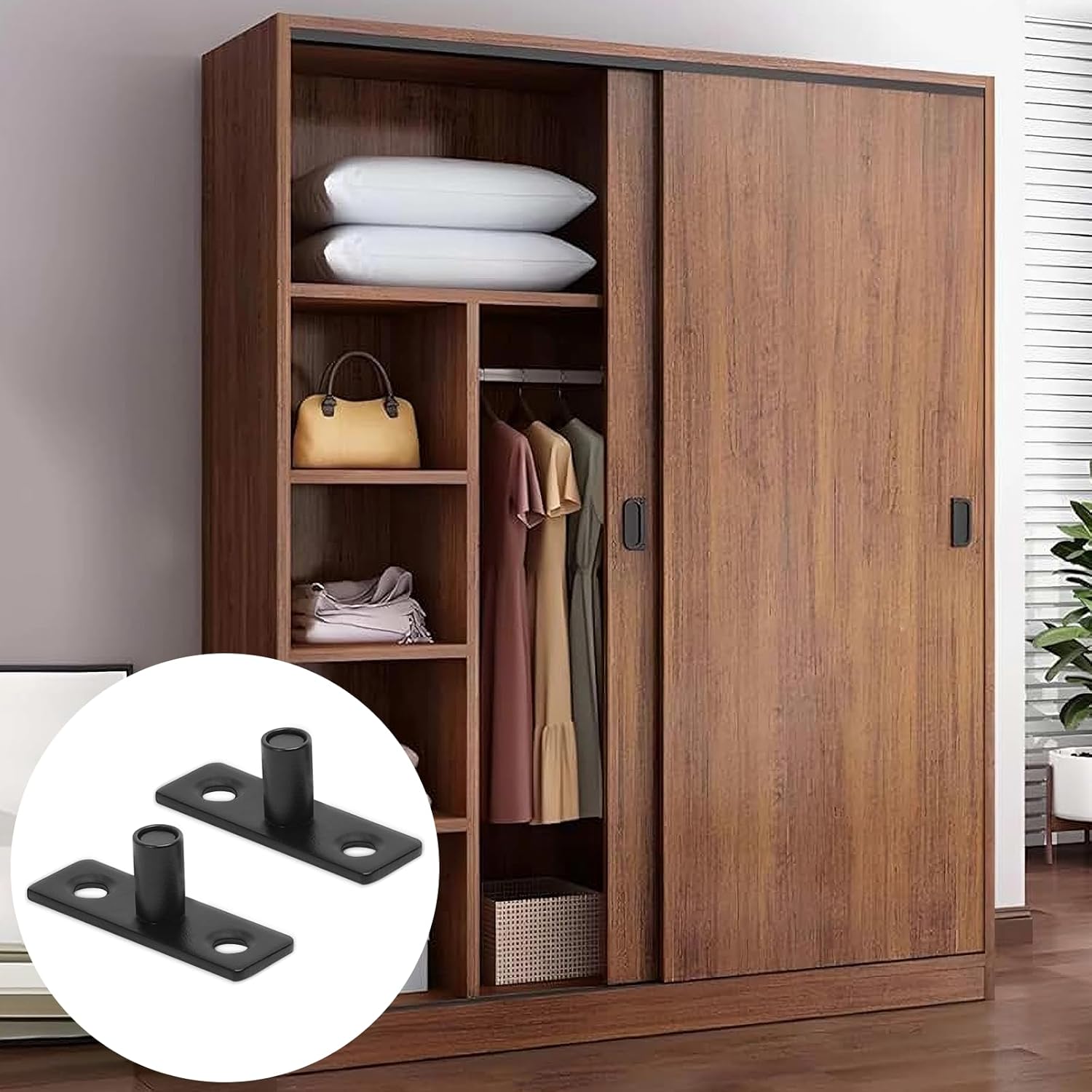 Barn Door Floor Guide Set of 2, T Shape Sliding Door Roller Guides, Matte Black Bottom Mount Floor Guide for Barn Doors