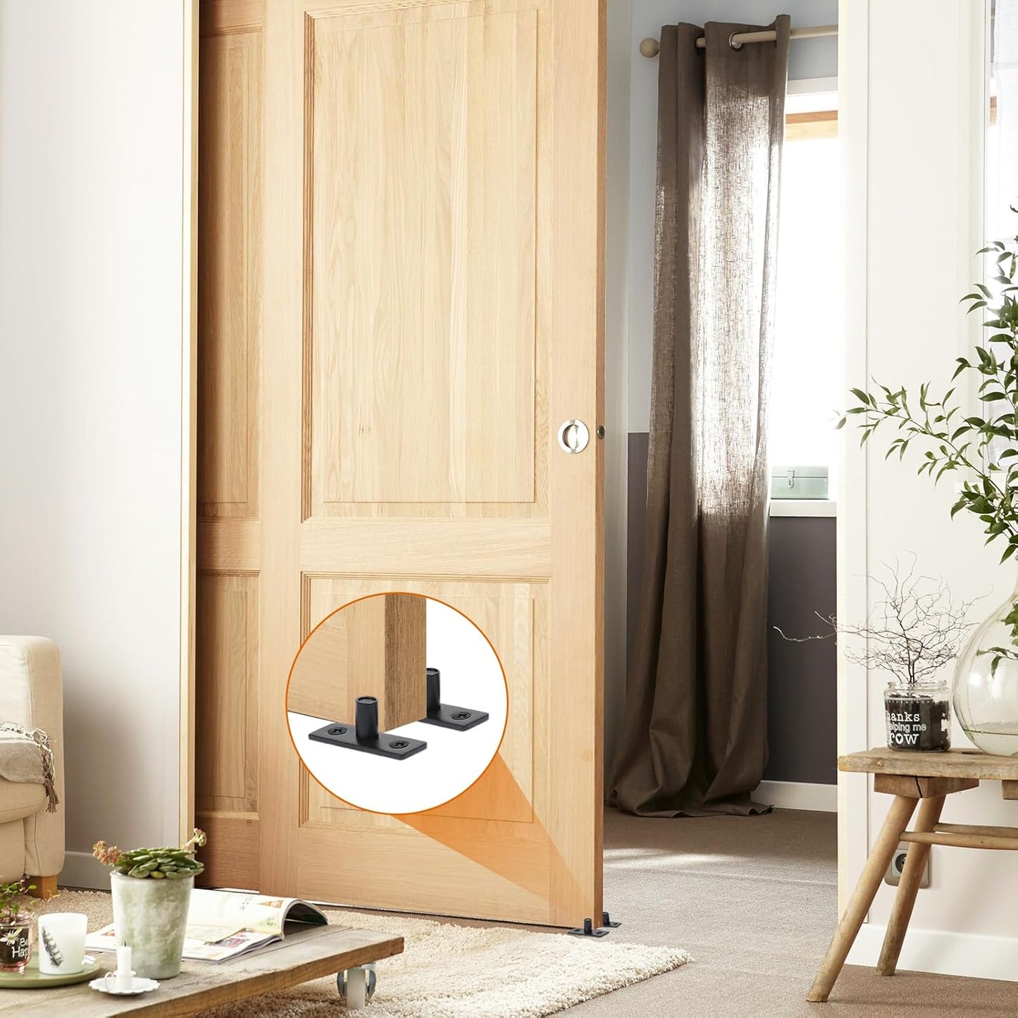 Barn Door Floor Guide Set of 2, T Shape Sliding Door Roller Guides, Matte Black Bottom Mount Floor Guide for Barn Doors