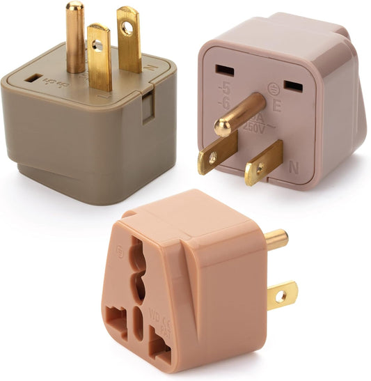 Bates Choice Universal Adapter 3 Pack Vintage Colors UK to US Europe to American Plug Adapter