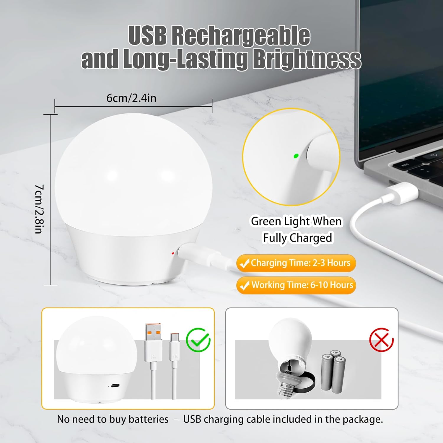Battery-Operated Rechargeable Light Bulbs with Remote Control, Timer, and 3 Color Temperatures + 9 RGB Colors - 2 Pack