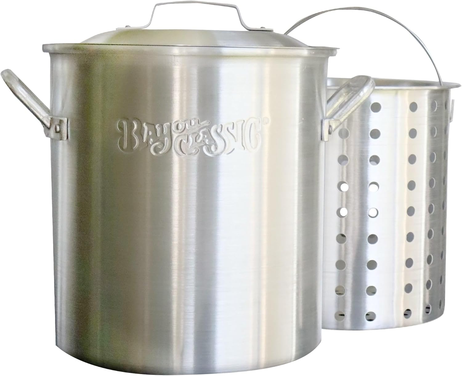 Bayou Classic 25-qt Aluminum Shrimp Pot with Perforated Basket and Domed Lid