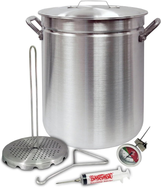 Bayou Classic 4225 Grand Gobbler Turkey Fryer Set with Vented Lid and Heavy-Duty Handles - Includes Perforated Rack, Thermometer, and Seasoning Injector
