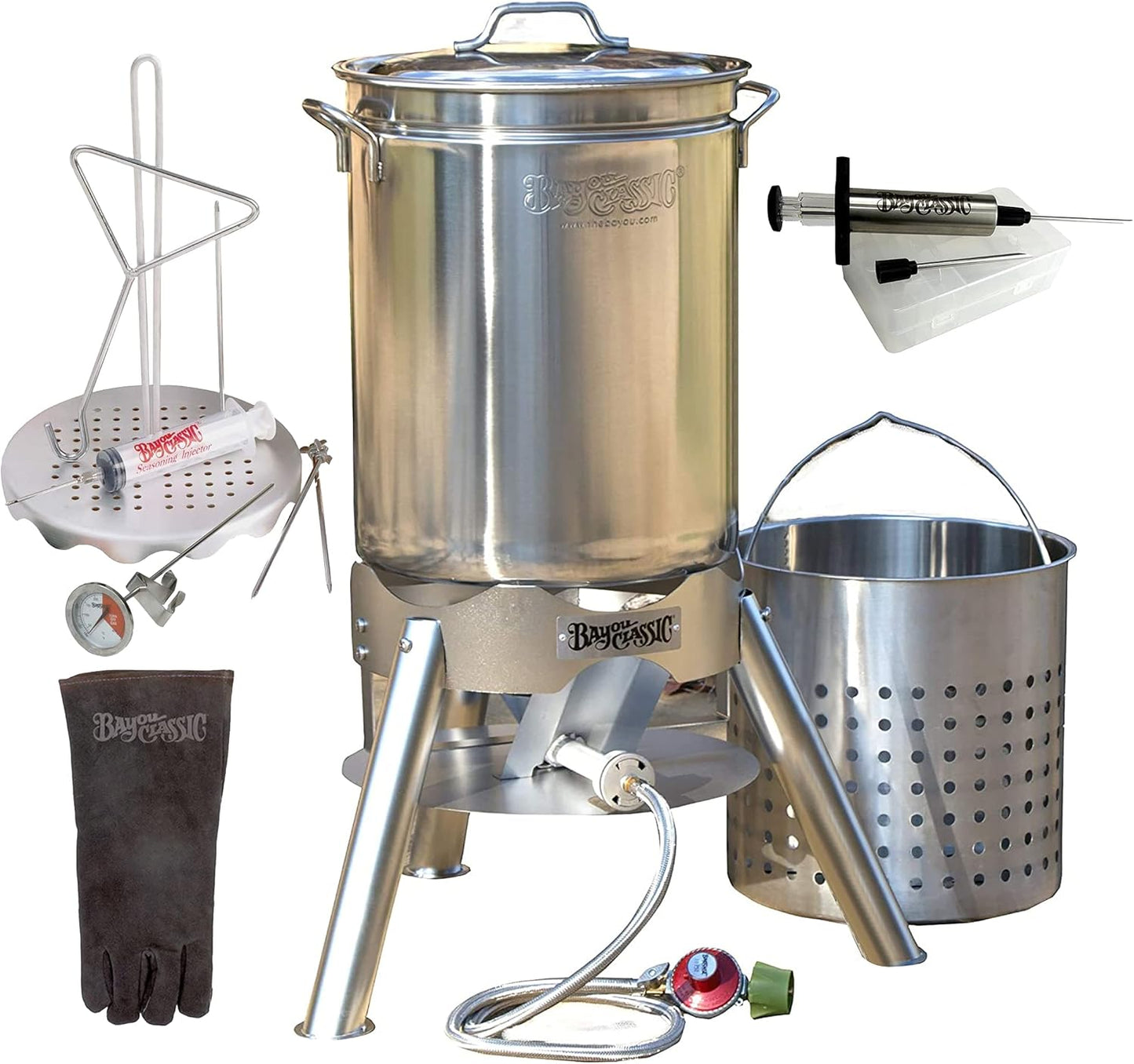 Bayou Classic Enterprises Turkey Deep Fryer 44 Quart Stainless Steel Kit for 25 lb Turkeys