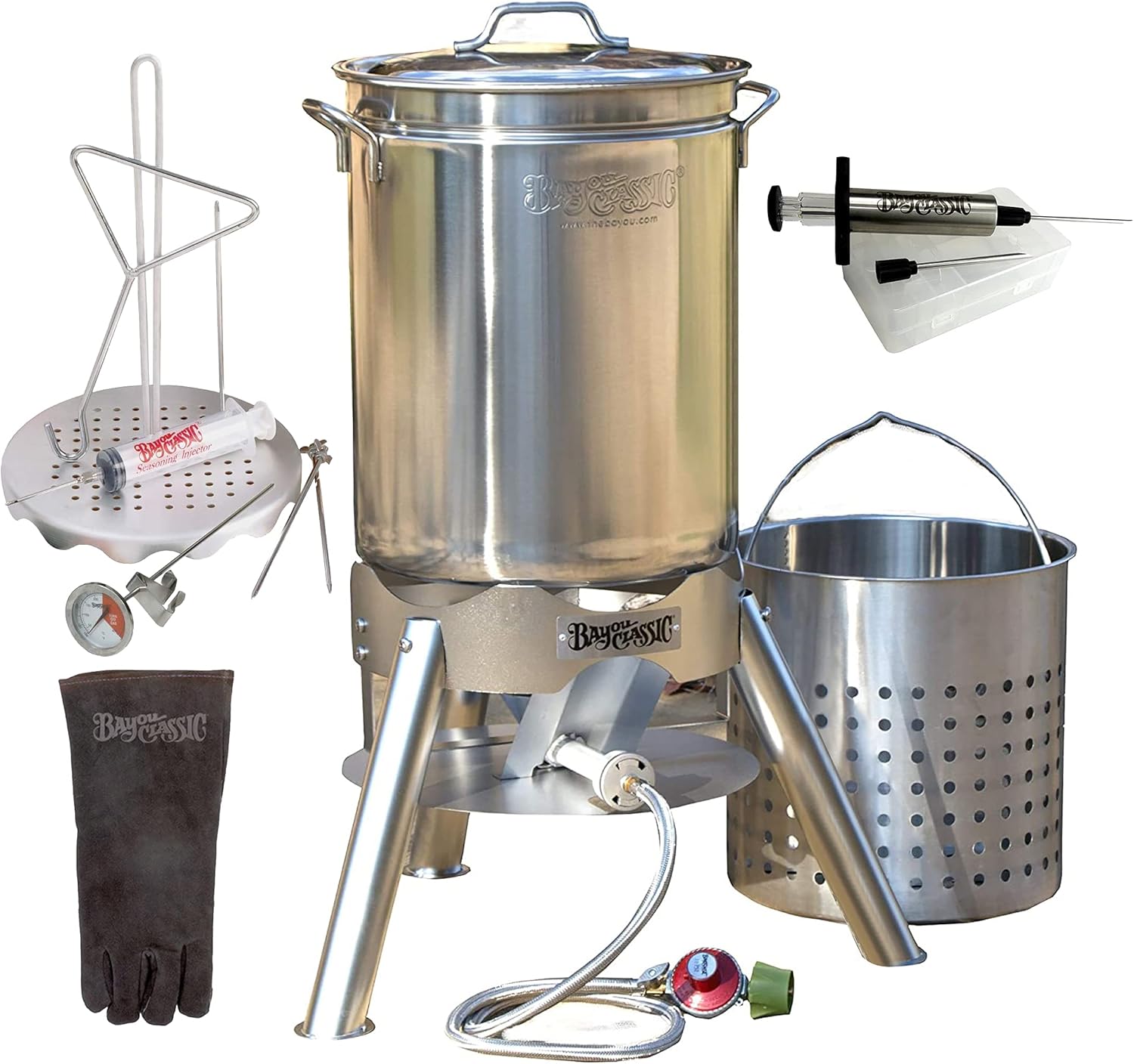 Bayou Classic Enterprises Turkey Deep Fryer 44 Quart Stainless Steel Kit for 25 lb Turkeys