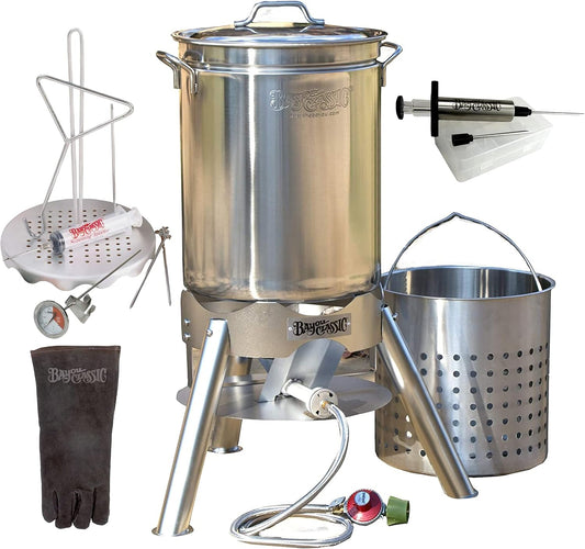Bayou Classic Enterprises Turkey Deep Fryer 44 Quart Stainless Steel Kit for 25 lb Turkeys