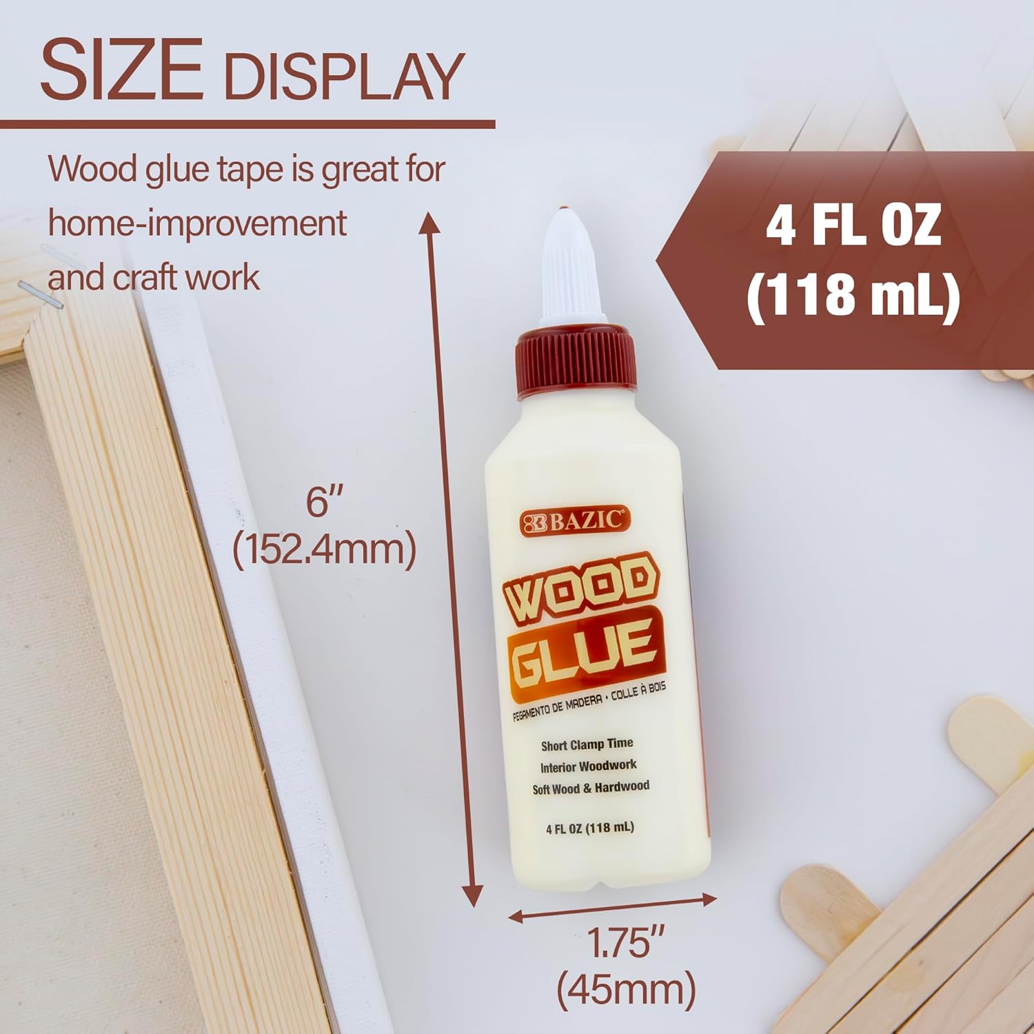 BAZIC Wood Glue 4 Oz. - Natural Color Super Strong Bond Adhesive for Home Improvement Woodwork - Softwood & Hardwood - 1-Pack