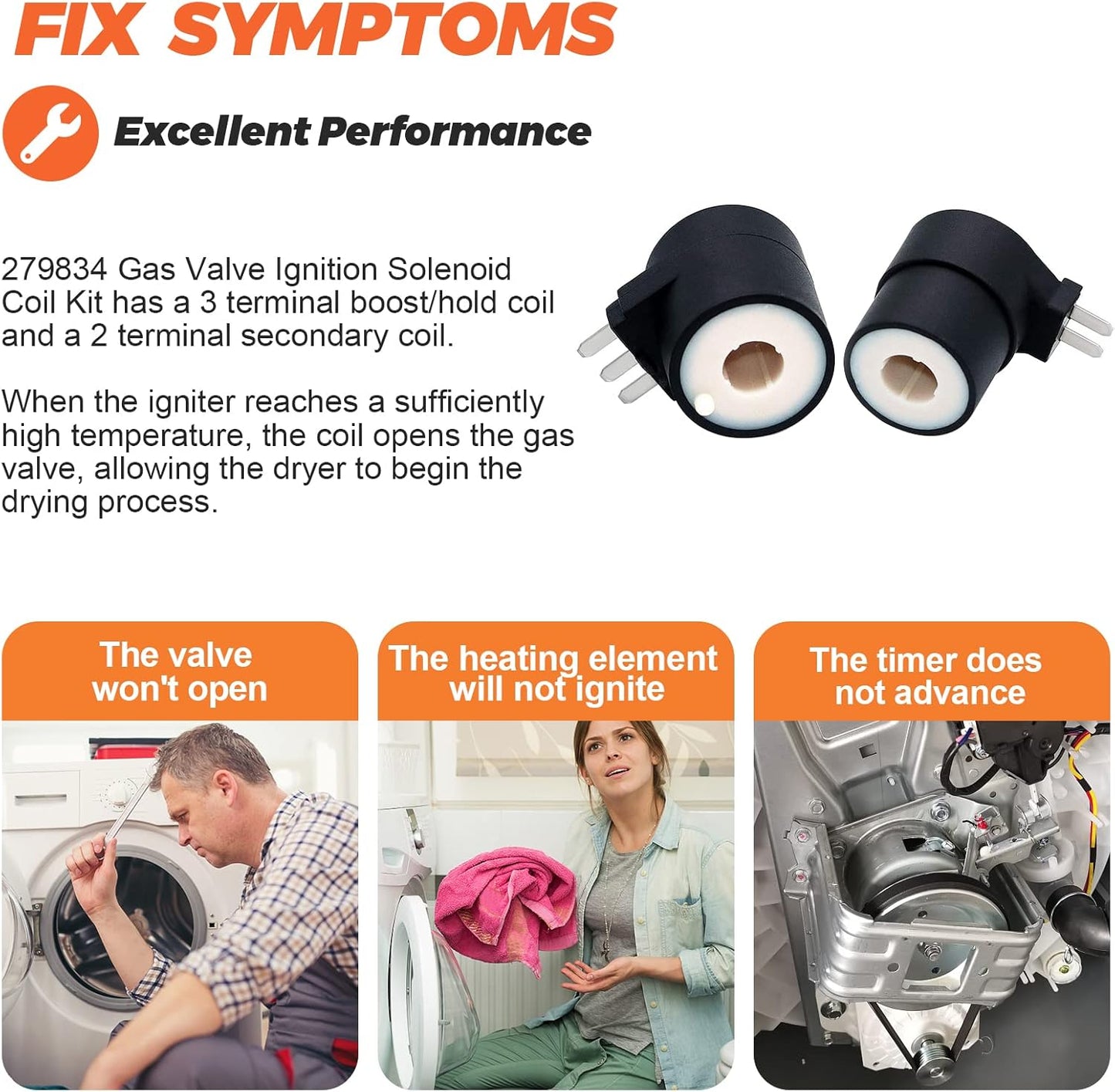 Beaquicy 2025 Upgrade Gas Valve Ignition Solenoid Coil Kit for Ken-more & Whirl-pool Dryers - Replaces AP3094251 PS334310